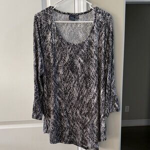 Rafaella Black and Gray Snake Print Long Sleeve Scoop Neck Top